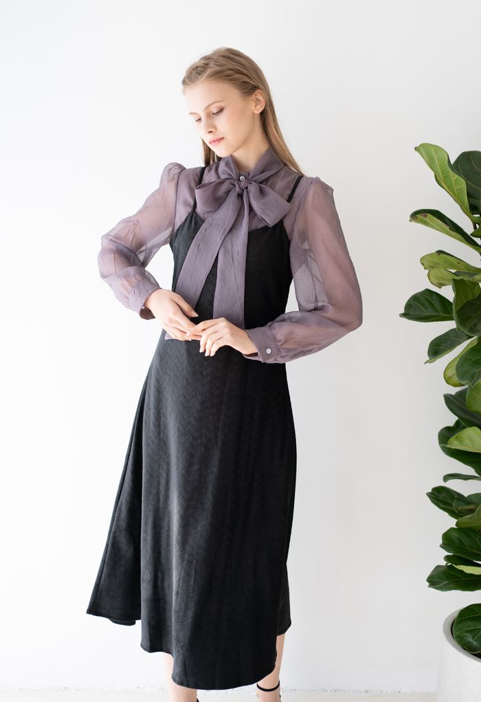 Wave Textured Velvet Cami Dress in Black