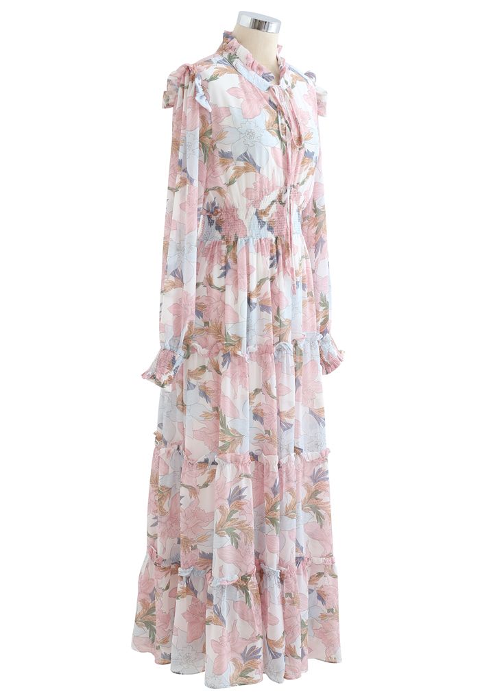 Pink Lily Blossom Chiffon Maxi Dress - Retro, Indie and Unique Fashion