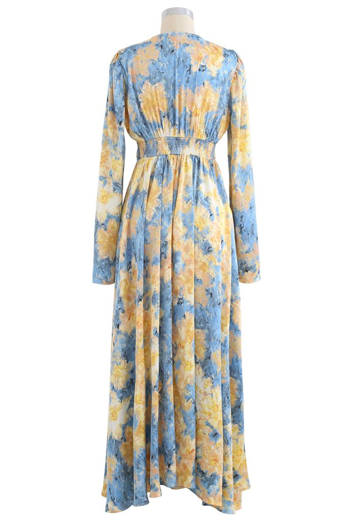 Crystal Trimmed Watercolor Painting Floral Maxi Dress - Retro, Indie ...