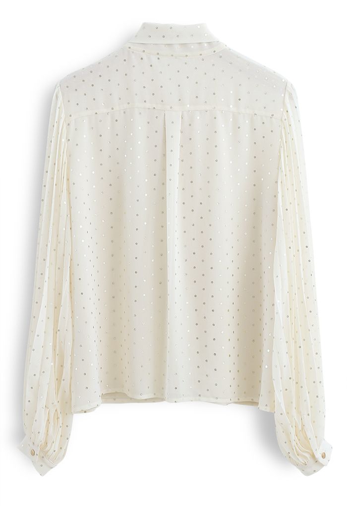 Glitter Dots Pleated Sleeves Bowknot Top