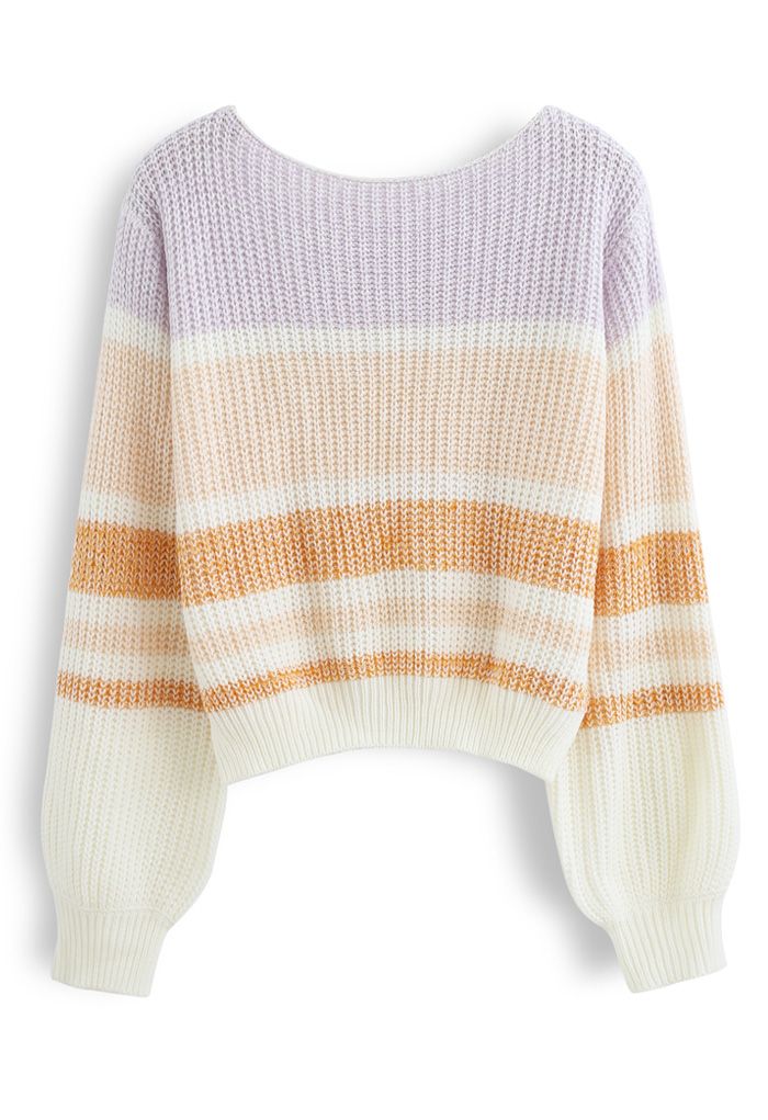 Color Blocked Boat Neck Ribbed Knit Sweater