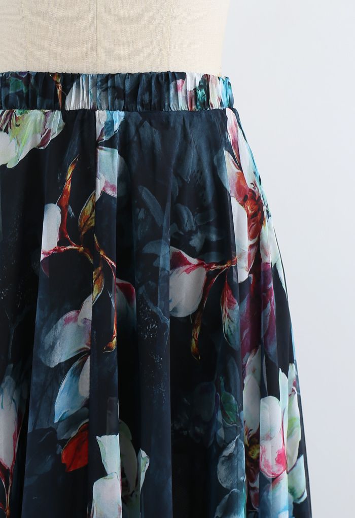 Flowy Floral Chiffon Maxi Skirt - Retro, Indie and Unique Fashion
