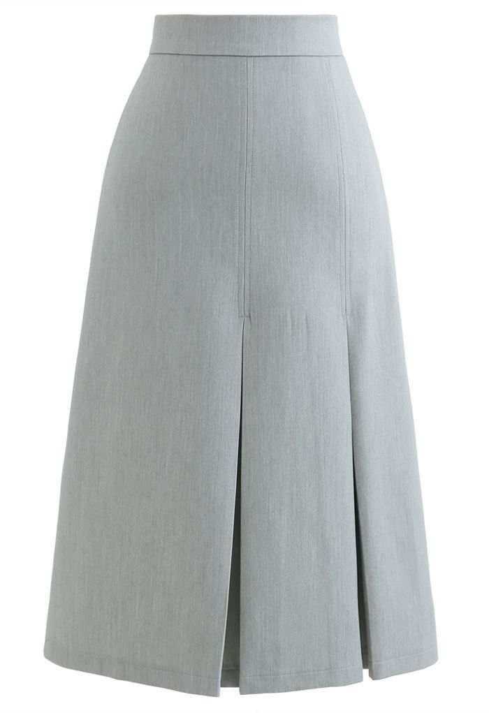 Pleated Hem Split Midi Skirt in Grey