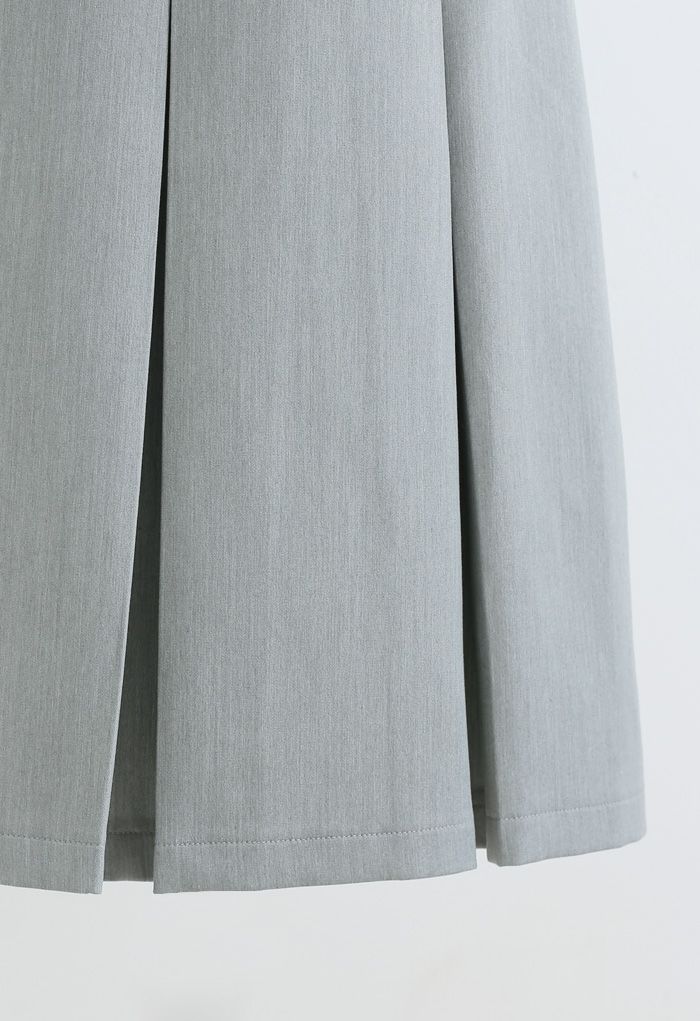 Pleated Hem Split Midi Skirt in Grey