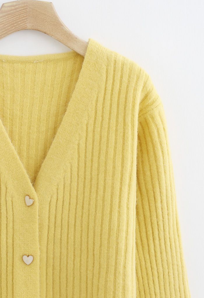 Cozy V-Neck Ribbed Knit Cardigan in Yellow