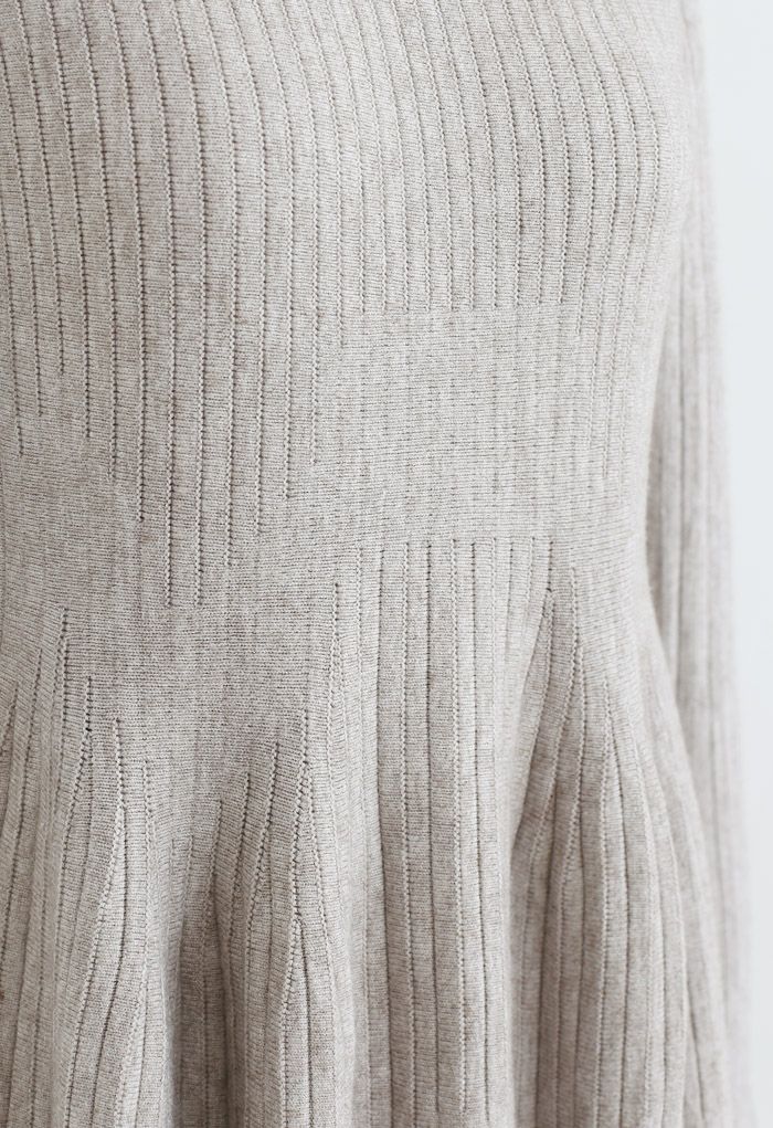 Frilling Hem Round Neck Knit Dress in Sand