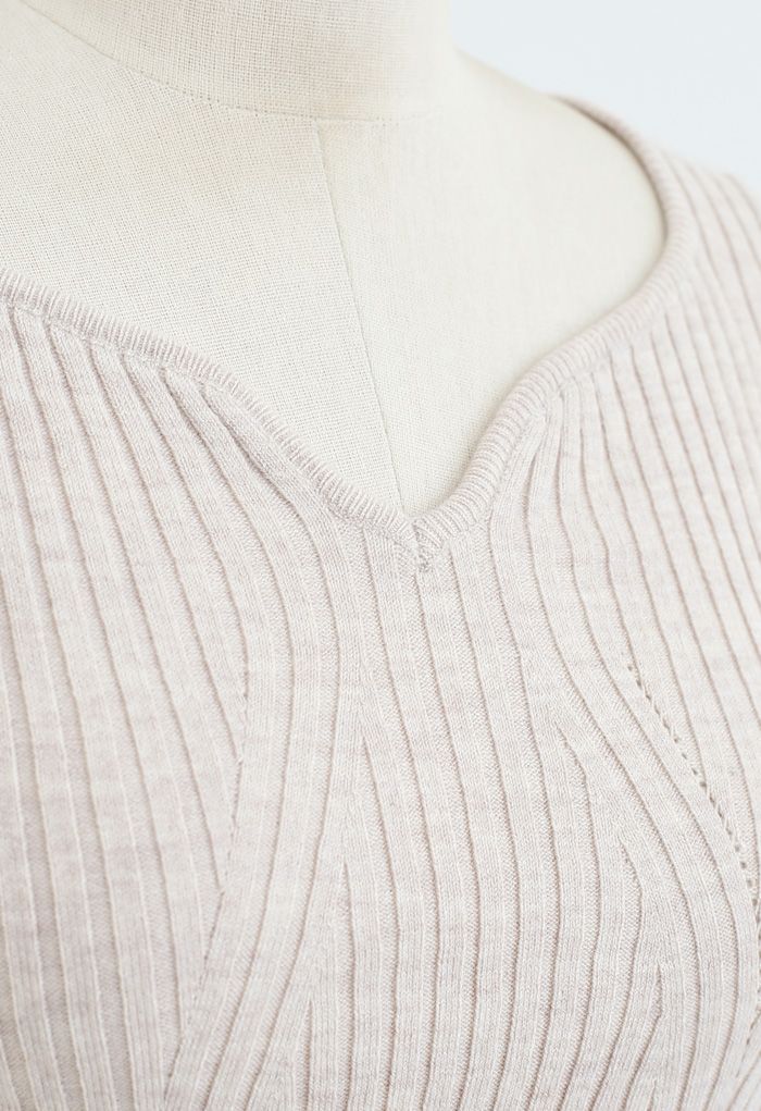 Square Neck Crop Fitted Rib Knit Top in Sand