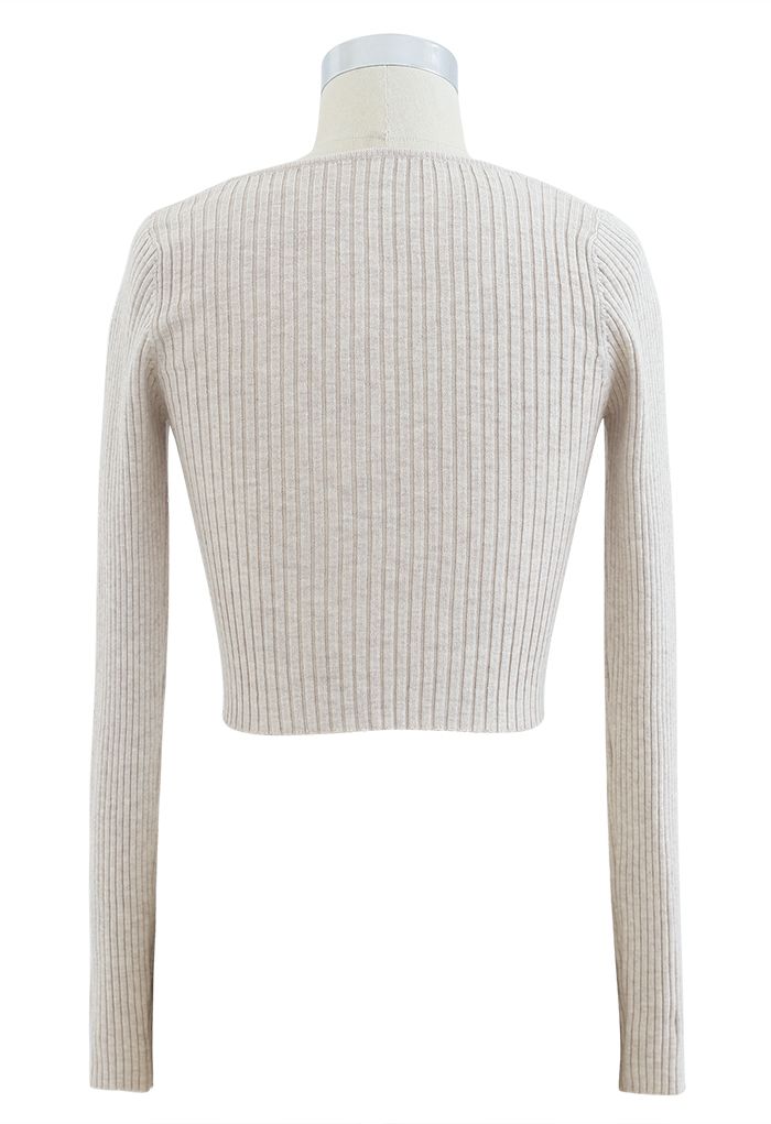 Square Neck Crop Fitted Rib Knit Top in Sand