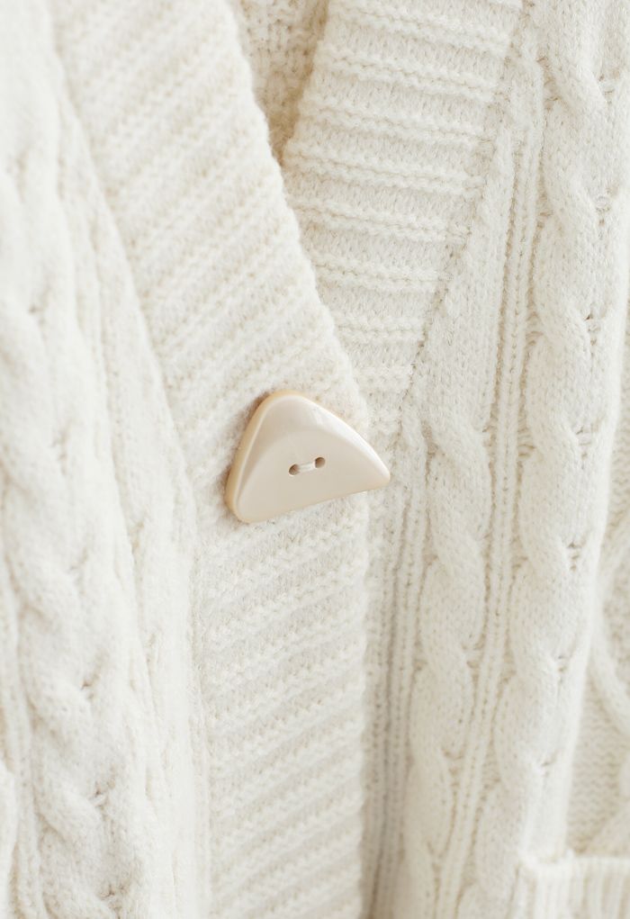 Irregular Button Pocket Braid Cardigan in Ivory
