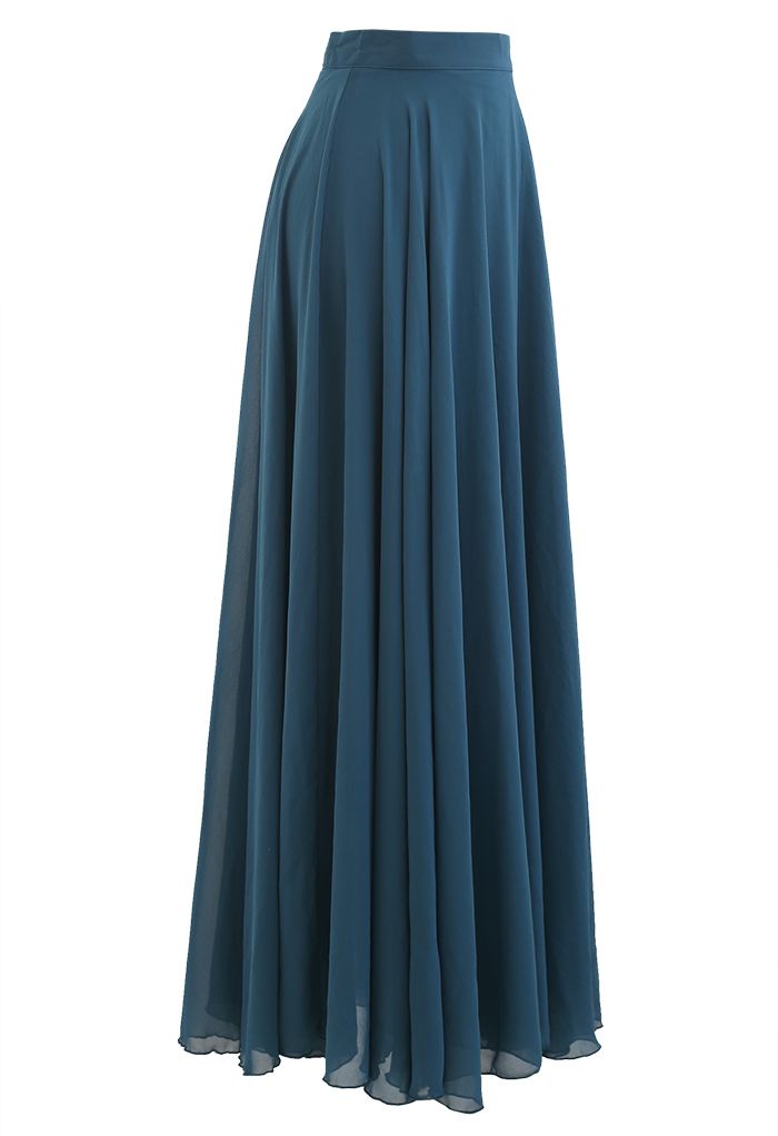 Timeless Favorite Chiffon Maxi Skirt in Dark Green - Retro, Indie and ...