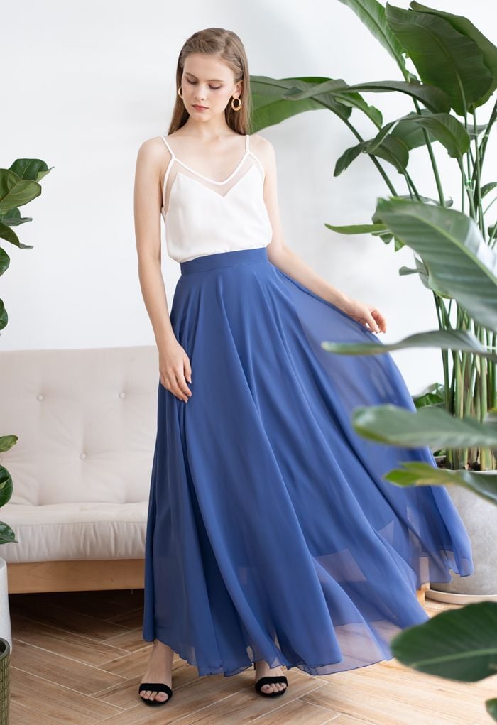 Timeless Favorite Chiffon Maxi Skirt in Dusty Blue