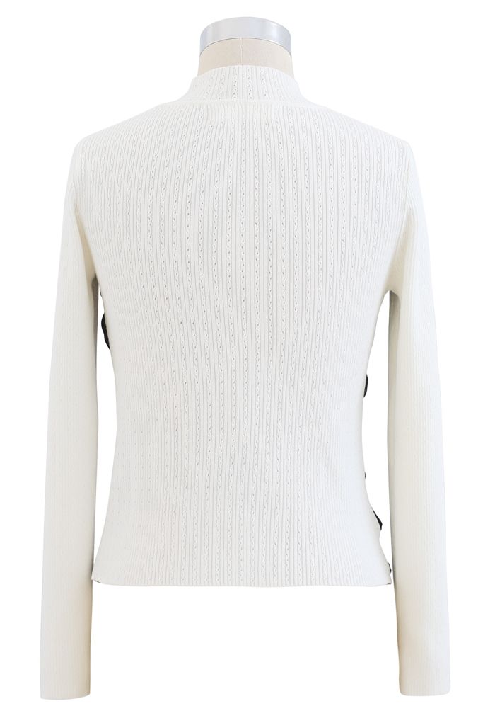 Sweetheart Spliced Ruched Knit Top in White