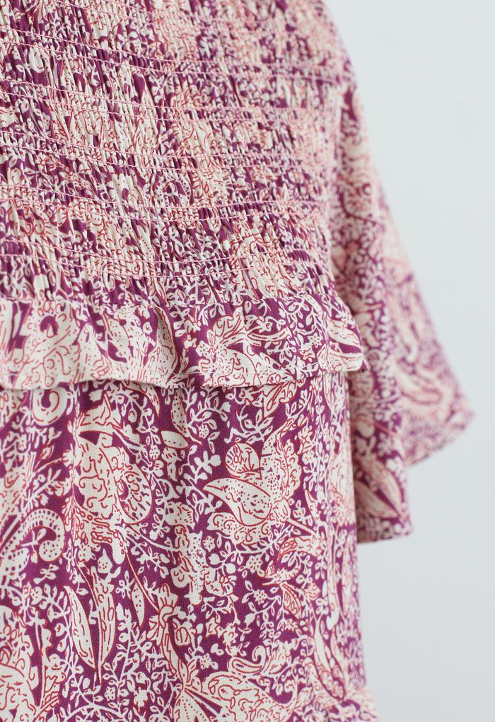 Ruffle Detail Floral Shirred Dress