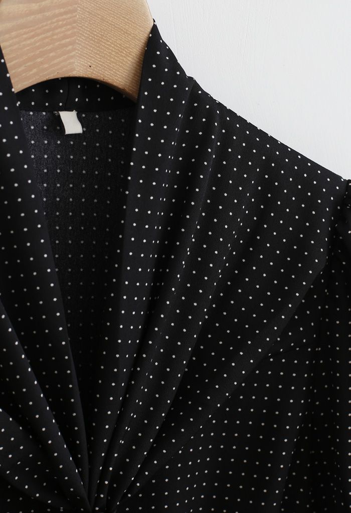 Pearl Tie Knot Polka Dots Shirt in Black