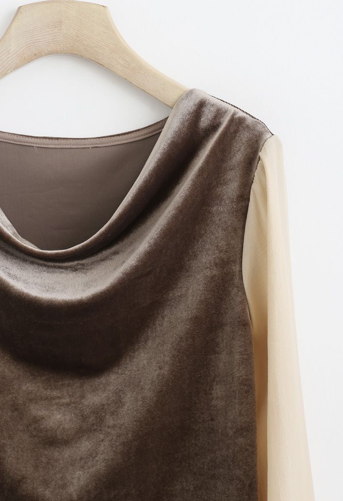 Velvet Drape Neck Versatile Shirt in Tan