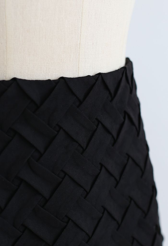 Crisscross Suede Bud Skirt in Black