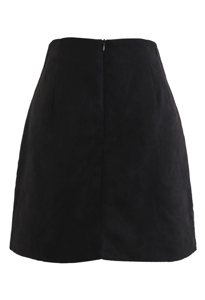 Crisscross Suede Bud Skirt in Black