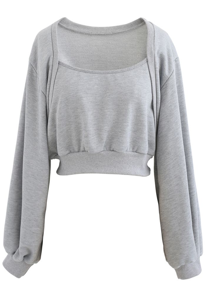 Puff Sleeve Cropped Sweatshirt in Grey