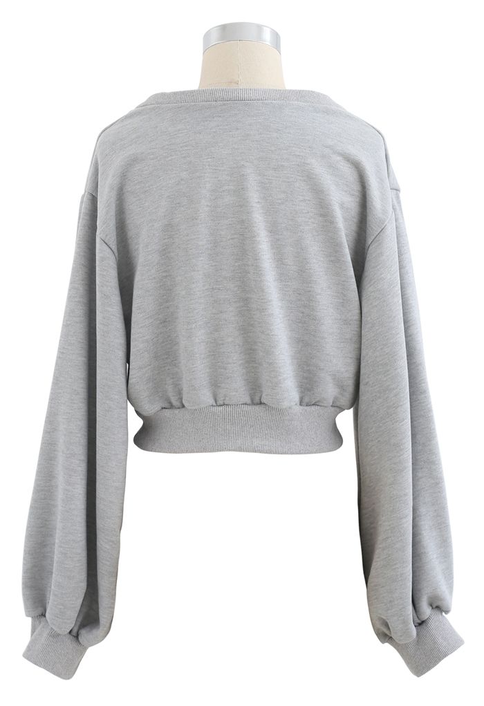 Puff Sleeve Cropped Sweatshirt in Grey
