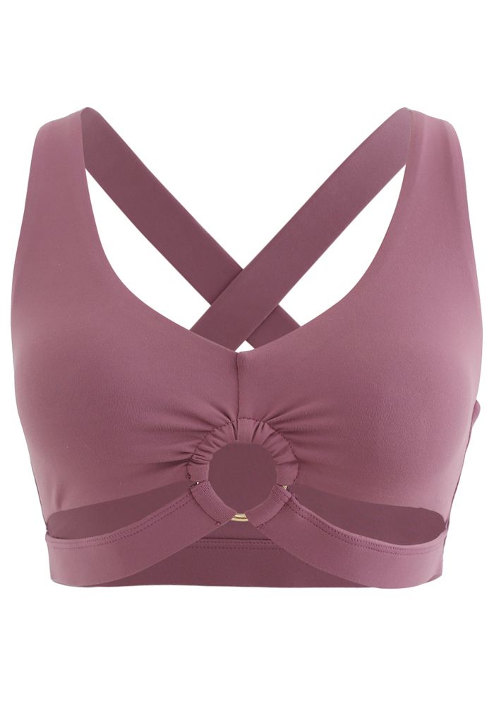 O-Ring Cross Back Low-Impact Sports Bra in Berry
