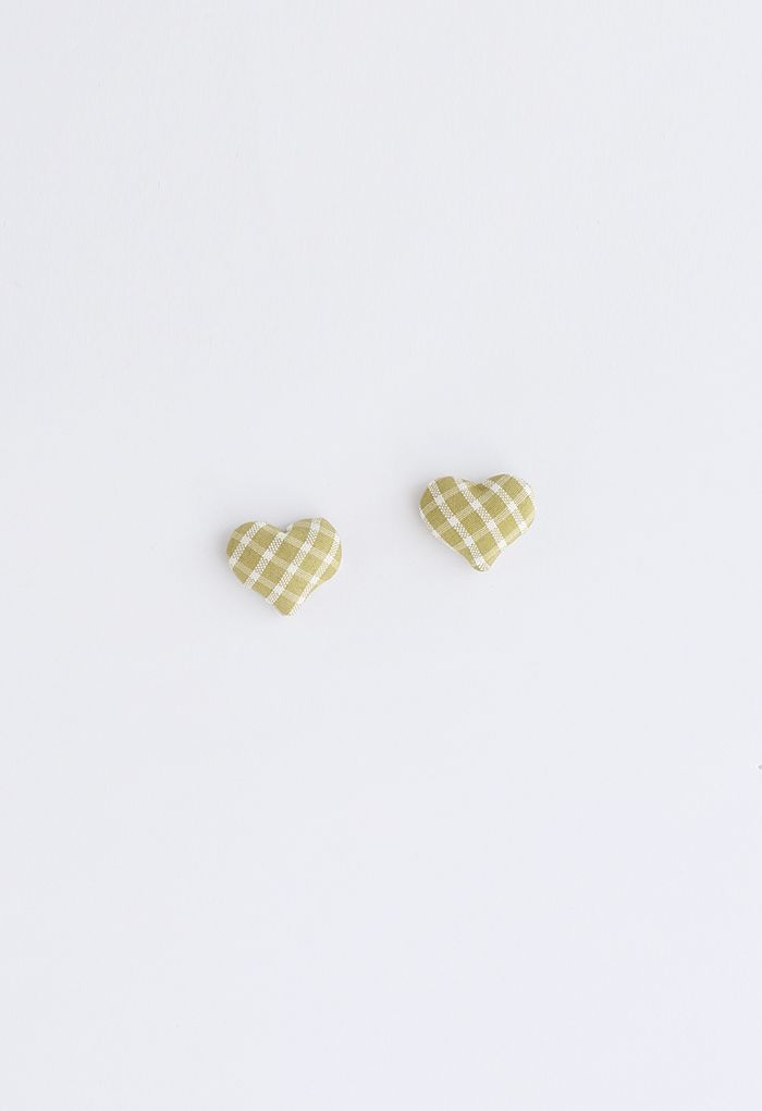 Plaid Padded Heart Stud Earrings