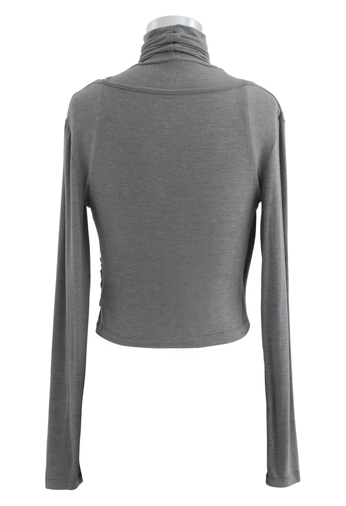 Fake Two-Piece Turtleneck Wrap Top in Grey