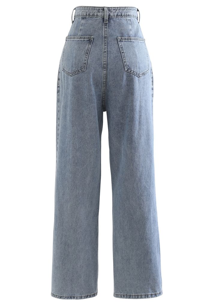 Pleats Pockets High-Waisted Soft Jeans