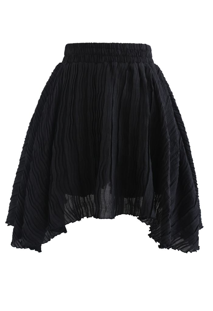 Ripple Embossed Double Layers Skorts in Black