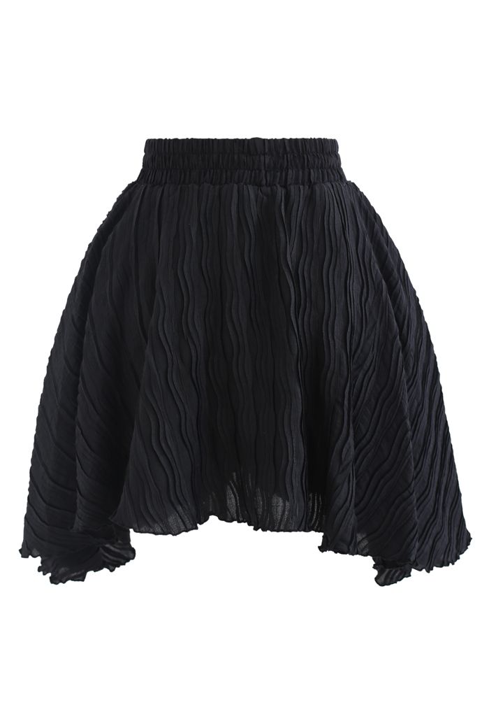 Ripple Embossed Double Layers Skorts in Black