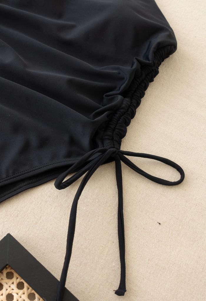 Drawstring Side One-Piece Swimsuit in Black