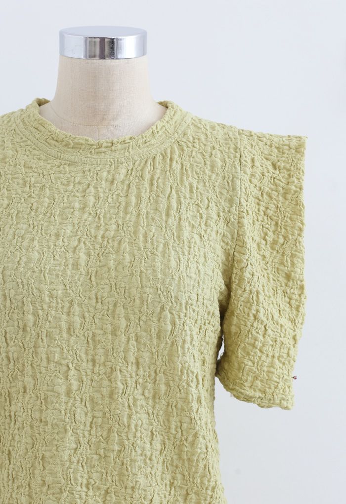 Embossed Folded Short Sleeve Top in Moss Green