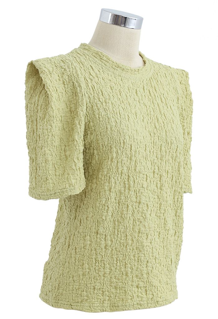 Embossed Folded Short Sleeve Top in Moss Green