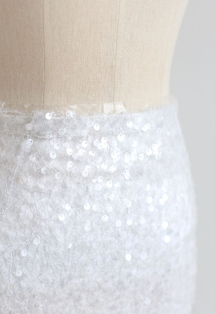 Sequined Seamless Pencil Skirt in White