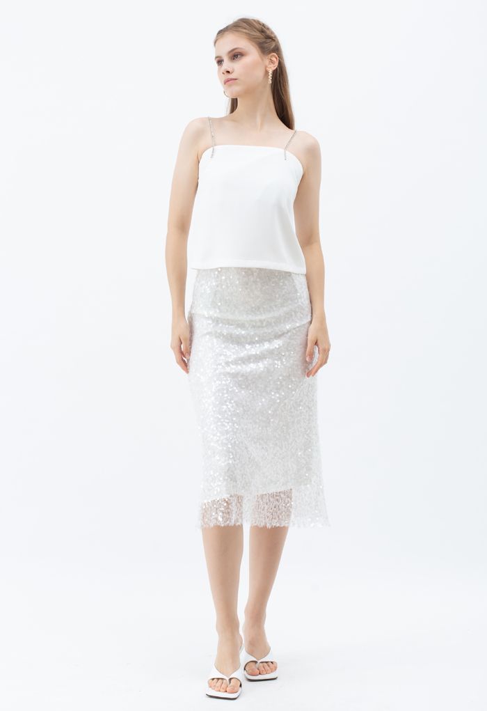 Sequined Seamless Pencil Skirt in White