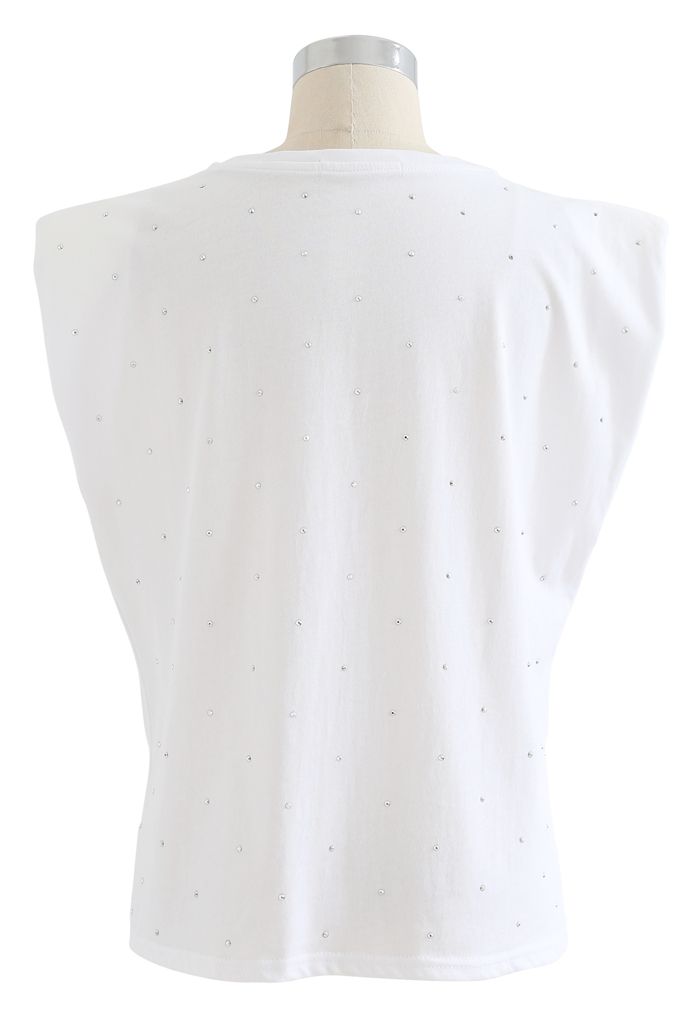 Flickering Padded Shoulder Sleeveless Top in White