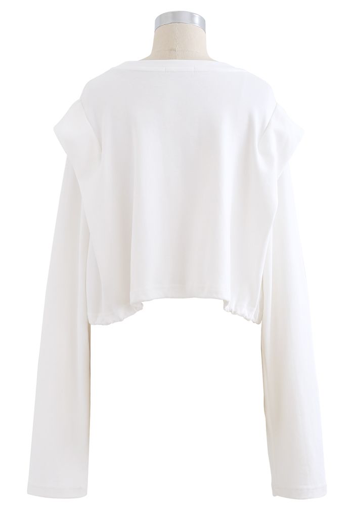 Adjustable Oversized Crop Sweatshirt in White