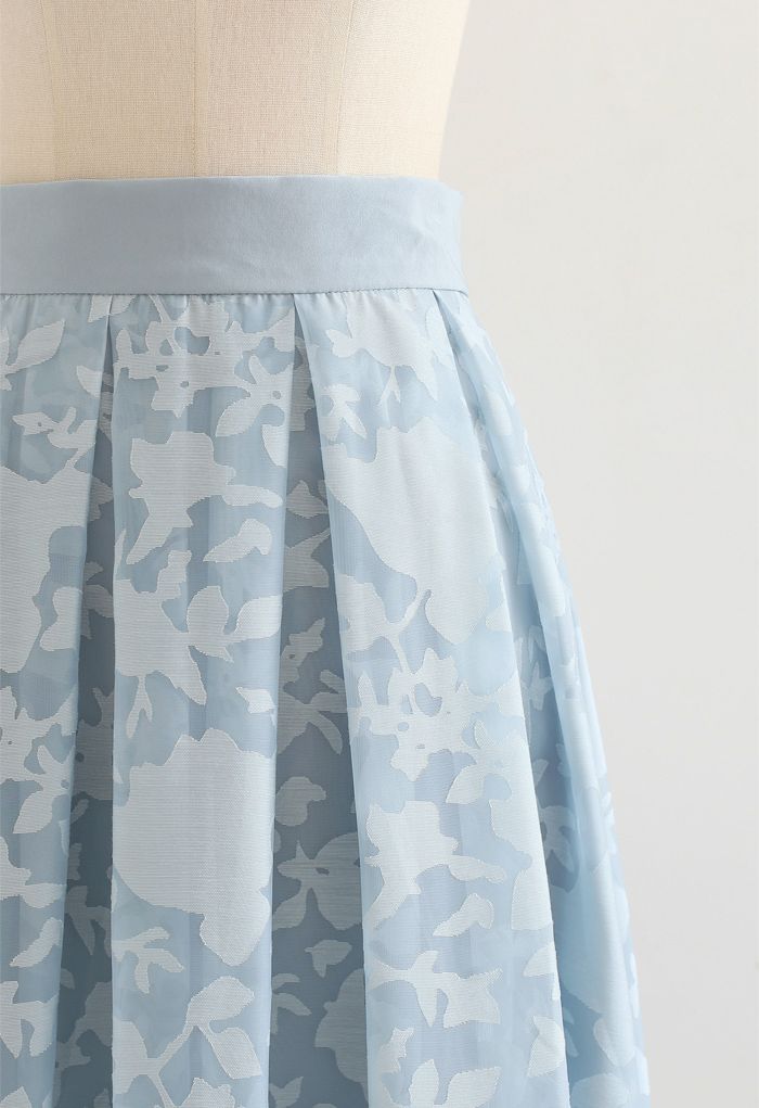 Flower Shadow Organza Pleated Skirt in Blue