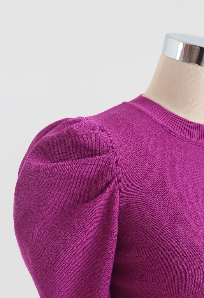 Bubble Short-Sleeve Knit Top in Magenta