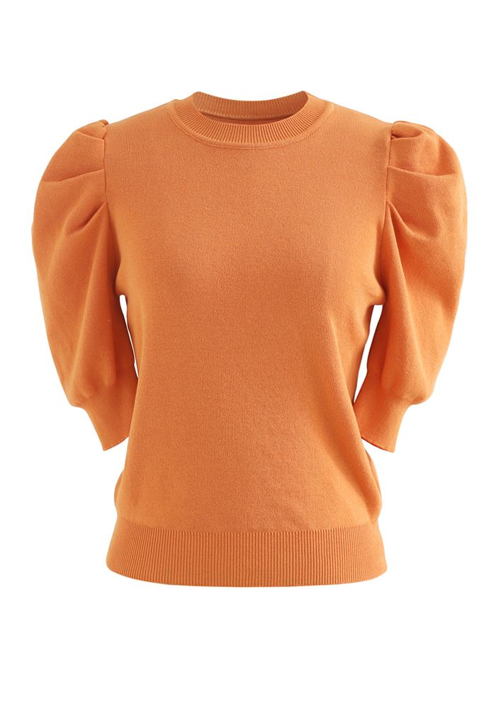 Bubble Short-Sleeve Knit Top in Orange