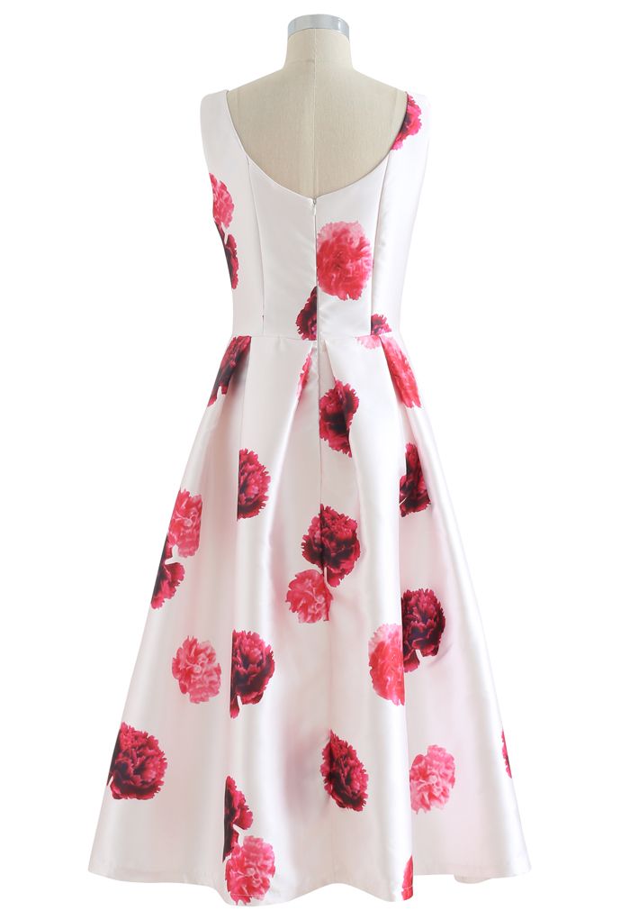 Carnation Printed Pleated Sleeveless Dress