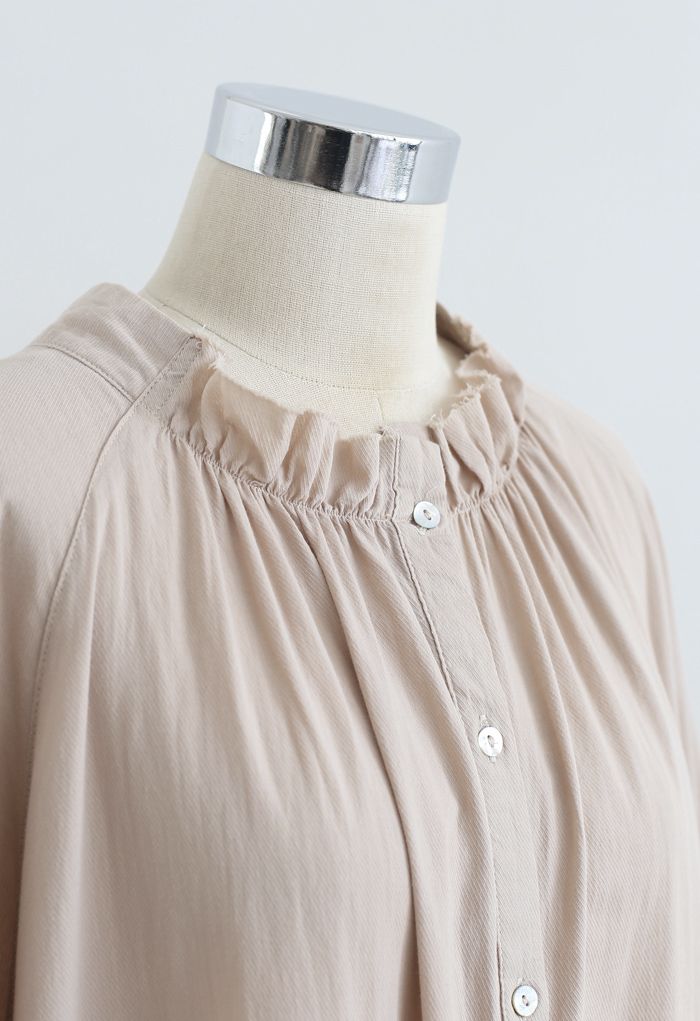Breezy Bubble Sleeve Longline Shirt Dress in Tan