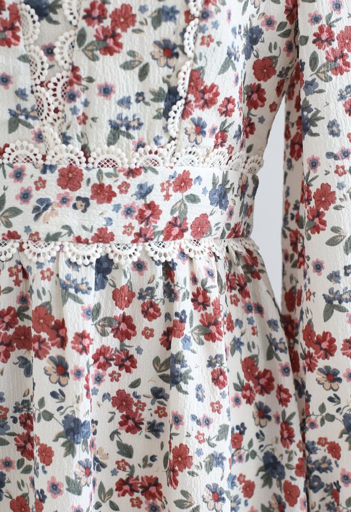 Modest Floret Printed Crochet Dress