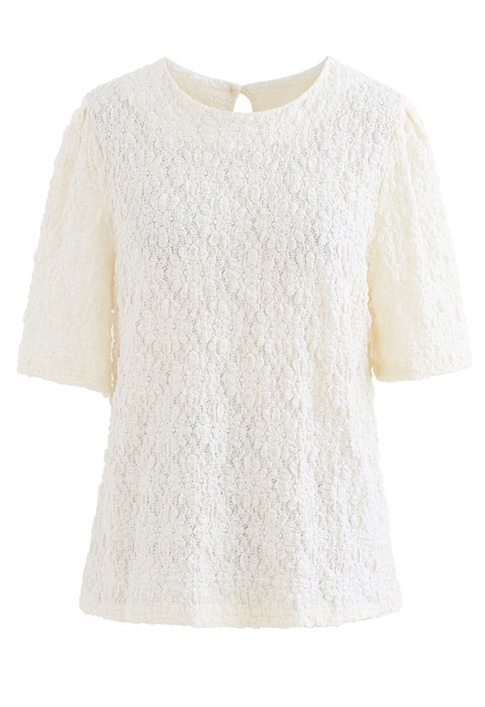 Full Embossed Lace Top in Cream