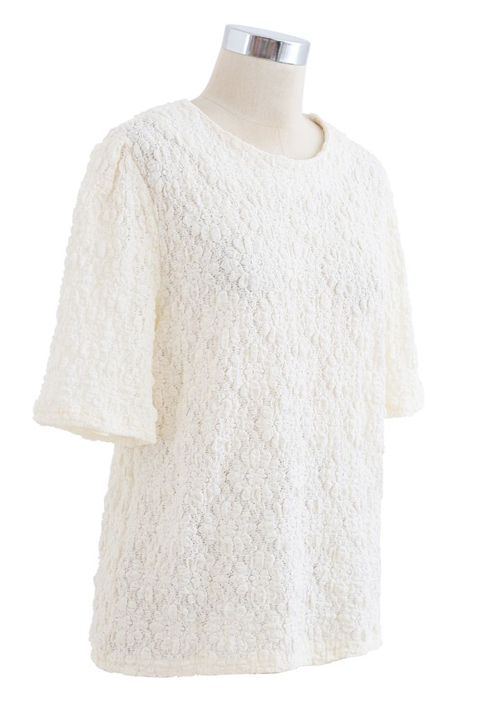 Full Embossed Lace Top in Cream