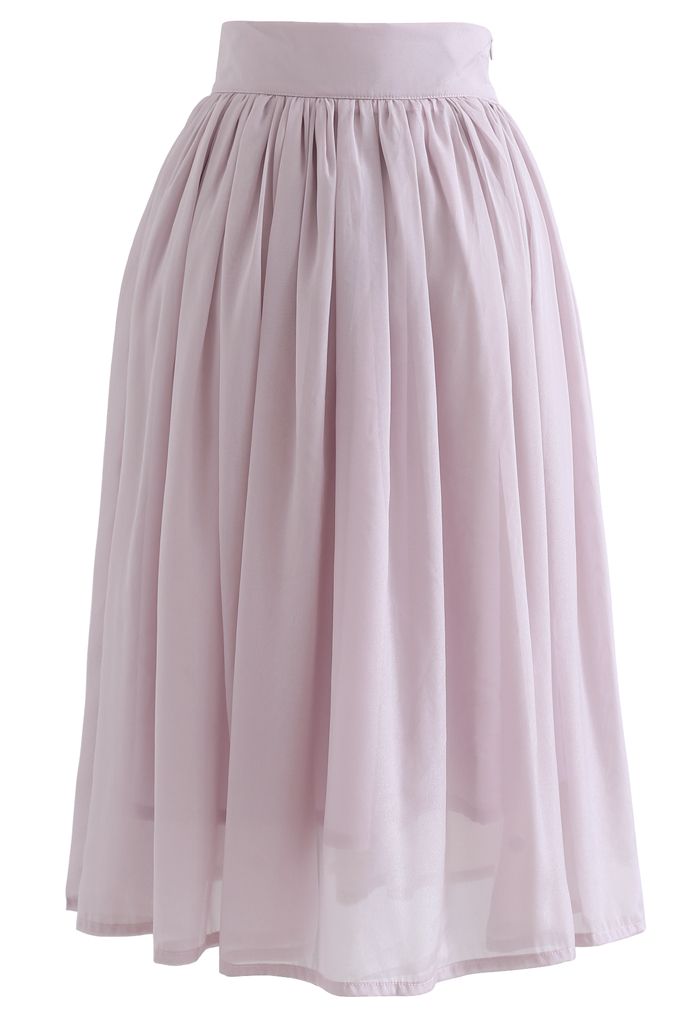 Bowknot Waist Chiffon Pleated Midi Skirt in Pink