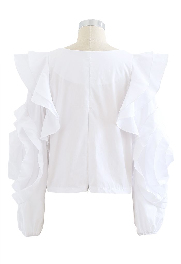 Rosey Bubble Sleeve Crop Top in White
