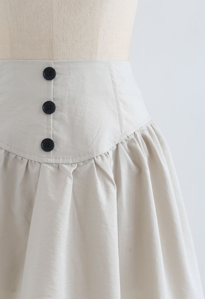 Button Trim High-Waisted Mini Skirt in Ivory