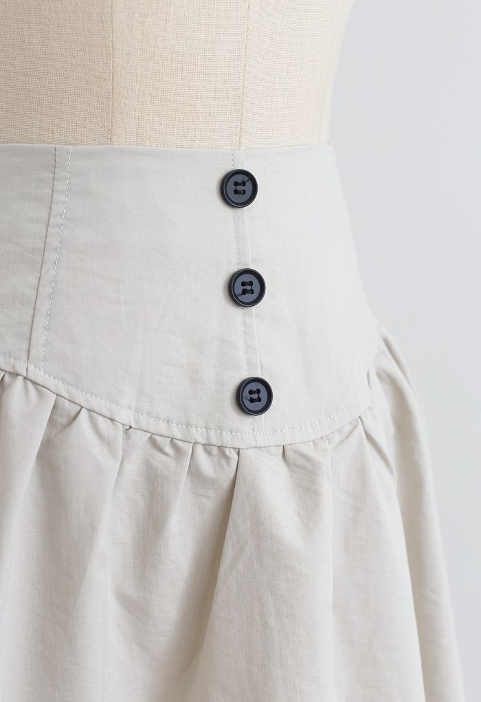 Button Trim High-Waisted Mini Skirt in Ivory