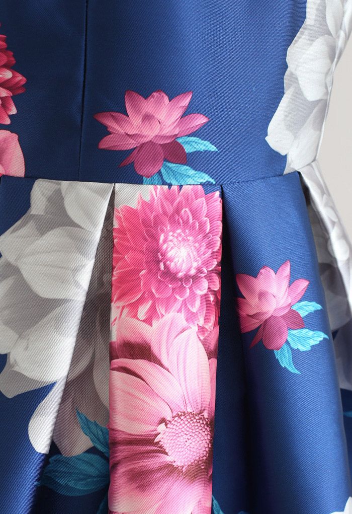 Splendid Flower Short-Sleeve Pleated Dress