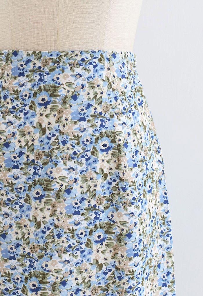 Ditsy Floral Chiffon Pencil Skirt in Blue